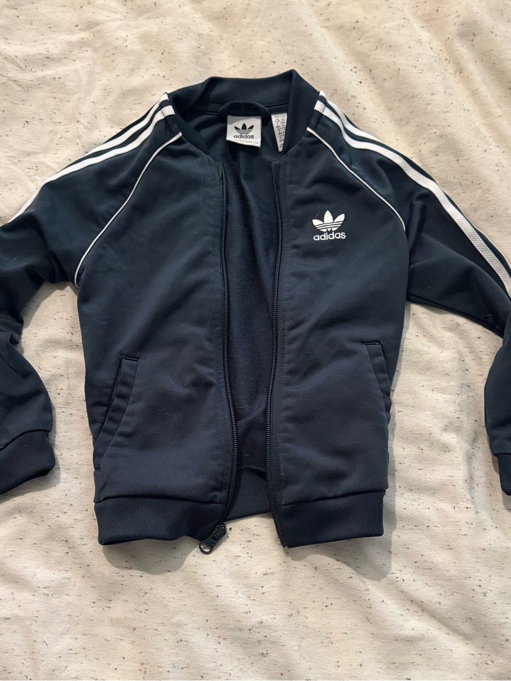 adidas Kids Navy Track Jacket with White Stripes